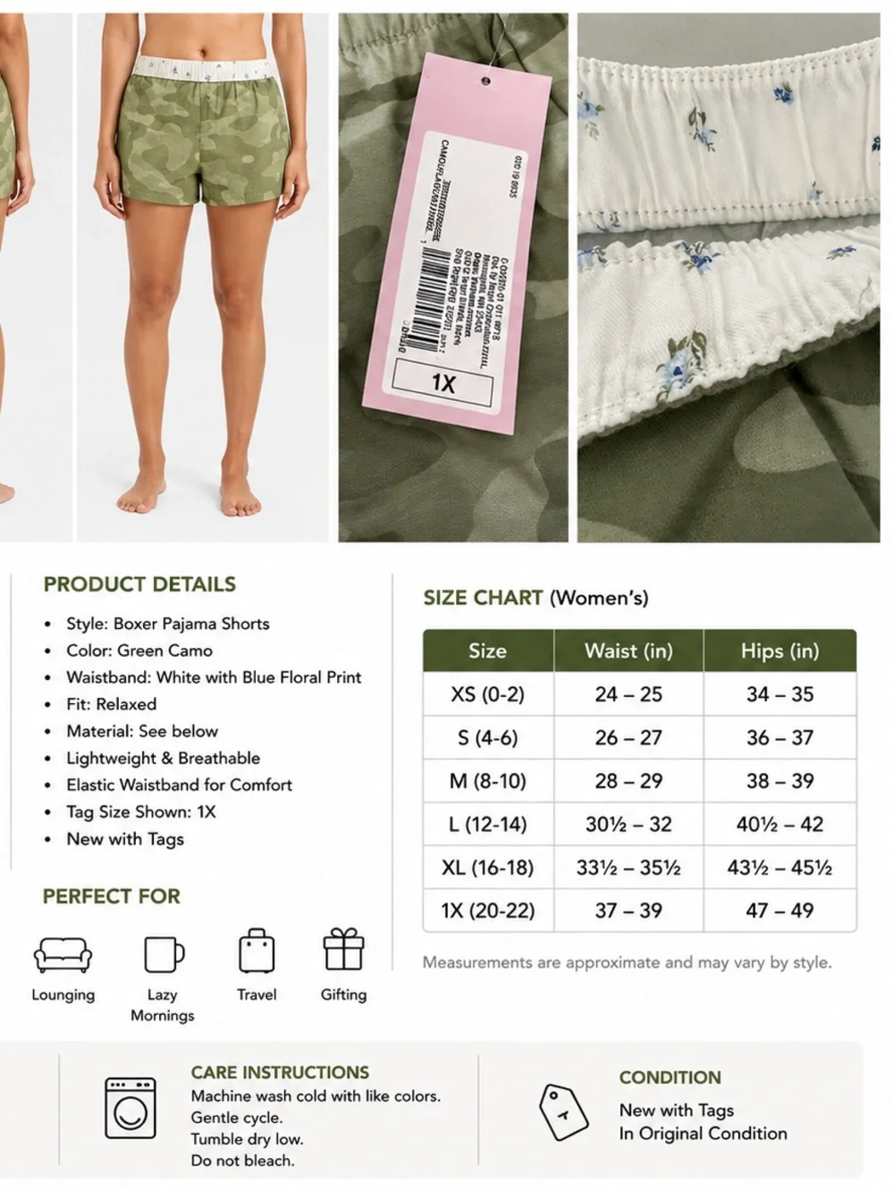 Target Women’s Green Camo Athletic Shorts with White Floral Waistband - Picture 4 of 4
